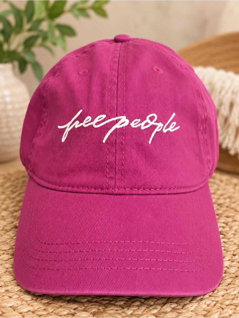Free People Magenta Script Logo Baseball Cap